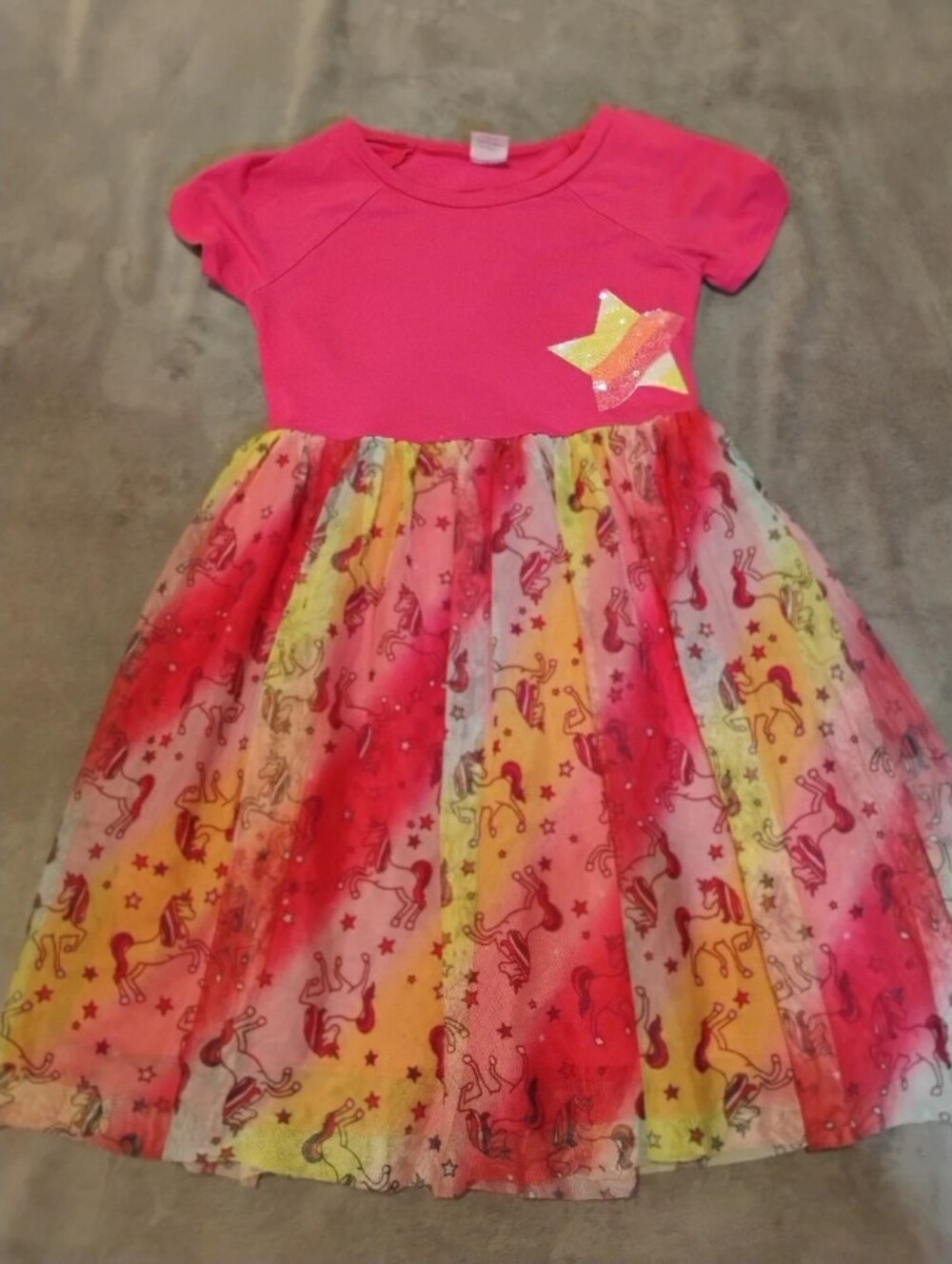 Wonder Nation Girls Pink Unicorn Rainbow Tutu Dress Short Sleeve - Large 10-12